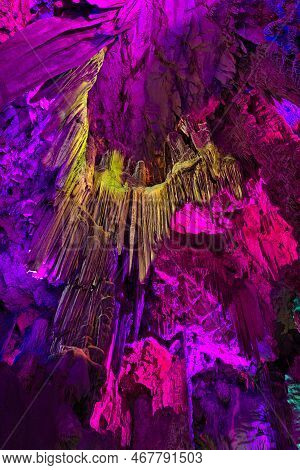 Light Shows In St. Michaels Cave In Gibraltar