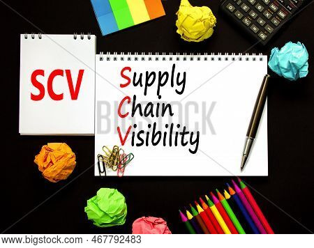 Scv Supply Chain Visibility Symbol. Concept Words Scv Supply Chain Visibility On White Note On A Bea