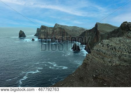 Beautiful View Of The Rocks Of Madeira Island, Portugal. Island In The Atlantic Ocean. Miradouro Da 