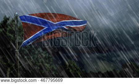 Flag Of Novorossia With Rain And Dark Clouds, Tornado Forecast Symbol - Nature 3d Illustration
