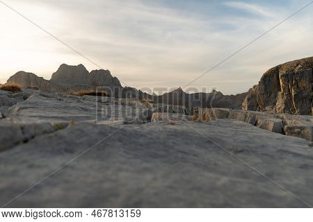 Klausenpass, Uri, Switzerland, October 29, 2022 Fascinating Rock Shapes In The Alps At The Balmer Gr