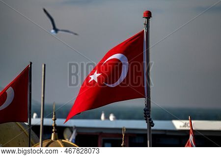 Two Flags Of Turkey, Officially The Turkish Flag Or Turk Bayragi