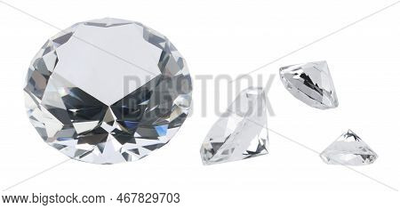 Set With Beautiful Dazzling Diamonds On White Background. Banner Design