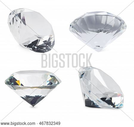Set With Beautiful Dazzling Diamonds On White Background