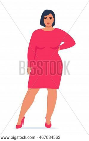 Body Positive Woman. Plus Size Female Character. Attractive Curvy, Overweight Girl. Oversize Obesity