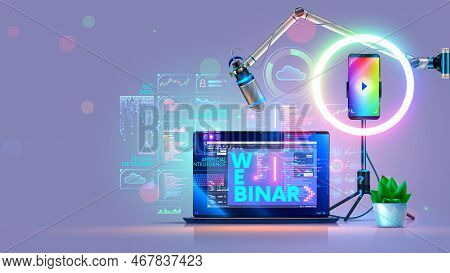 Online Education Webinar Concept. Remote Learning Of Computer Technology. Programming, Coding Traini