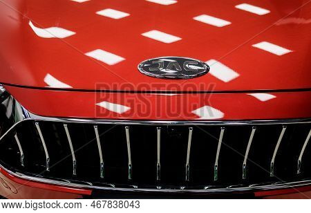 Minsk, Belarus, December 2022 - Presentation Of The Red Car Jac In The Showroom.