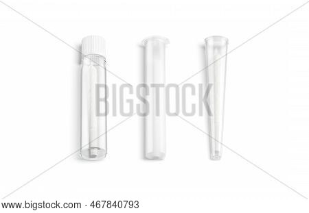 Blank White Weed Joint Plastic Tube Mockup, Different Types, Isolated, 3d Rendering. Empty Glass Pac