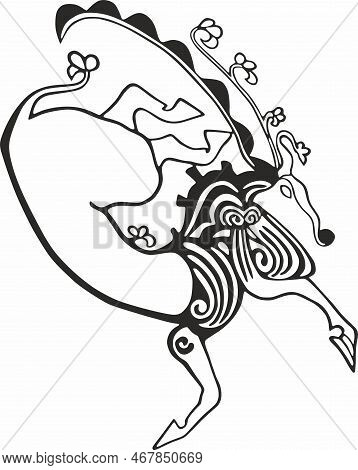 Vector Tattoo Of Altai Princess Ukoka. Ancient Scythian Drawing On The Skin. Asian Mummy Women - Sha