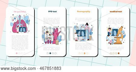 Tuberculosis Specialist Mobile Application Banner Set. Human Pulmonary System