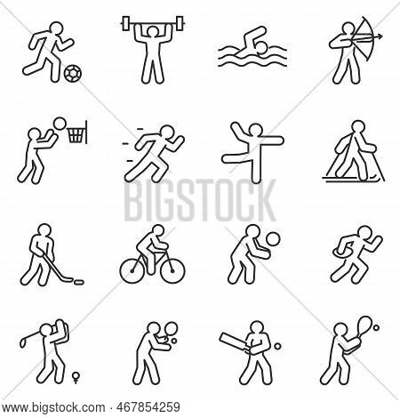 Sport, Icon Set. Different Kinds Of Sports. Linear Design. Lines With Editable Stroke