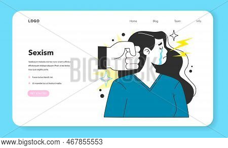 Domestic Violence And Abuse Web Banner Or Landing Page. Female Character