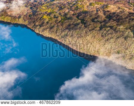 Aerial View Of Lough Fad In The Morning Fog, County Donegal, Republic Of Ireland
