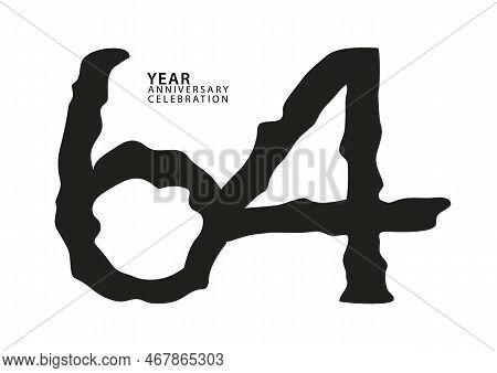 64 Year Anniversary Celebration Black Color Logotype Vector, 64 Number Design, 64th Birthday Invitat