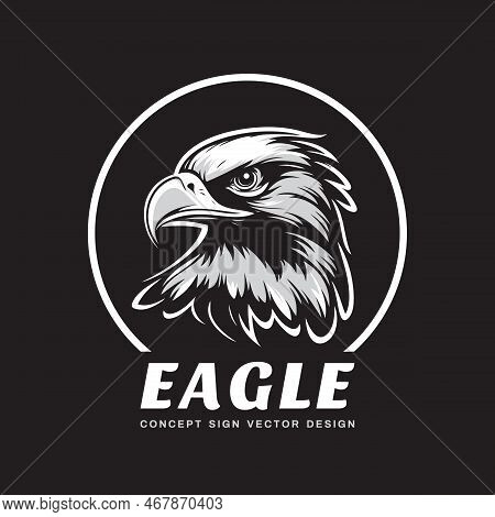 Eagle Head Creative Logo. Eagle Bird Concept One Color Flat Style Logo. White Graphic Drawing On A B