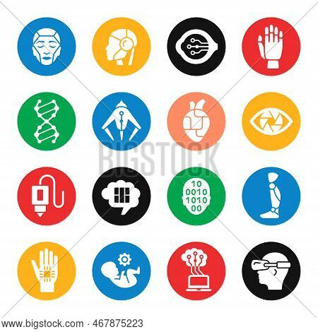 Transhumanism, Artificial Intelligence, Robotics Technologies Vector Icon Set