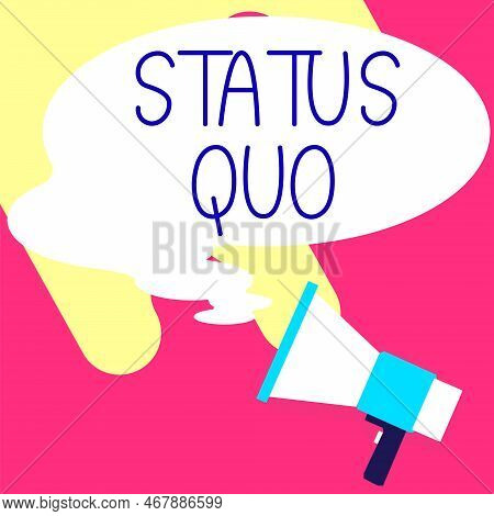 Conceptual Display Status Quo. Business Approach Existing State Of Affairs Regarding Social Or Polit