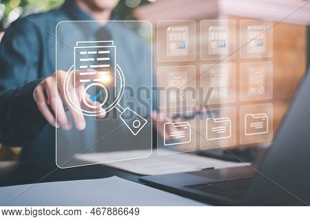 Businessman Audit Documents, Quality Assessment Management With A Checklist, Business Document Evalu
