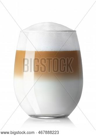Latte Macchiato With Milk Foam In Glass Isolated On White