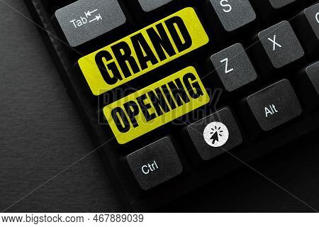 Text Caption Presenting Grand Opening. Conceptual Photo Ribbon Cutting New Business First Official D