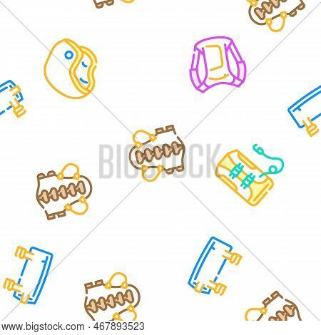 Motorcycle Accessories Biker Vector Seamless Pattern Thin Line Illustration