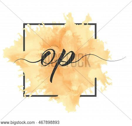 Calligraphic Lowercase Letters O And P Are Written In A Solid Line On A Colored Background In A Fram