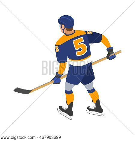 Ice Hockey Isometric Composition With Isolated Human Character In Uniform On Blank Background Vector