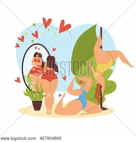 Fitnes Body Positive Girl Woman Vector Illustration. Cartoon Daily Planner For Woman Person Characte