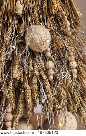 Christmas New Year Eco Tree From Wheat And Rye Ears And Other Craftmade Decoration