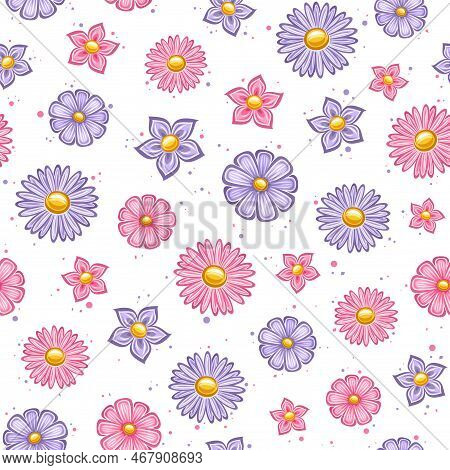 Vector Holiday Flowers Seamless Pattern, Square Repeating Background With Set Of Cut Out Illustratio