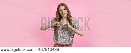 Charming Lovely Glamour European Girlfriend Expressing Love Sympathy Afferction Smiling Cute Show He