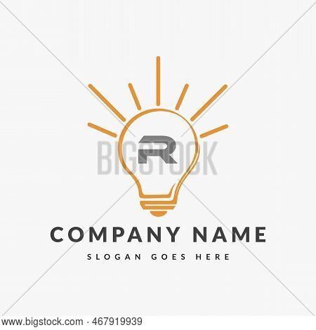 Letter R Electric Logo, Letter R With Light Bulb Vector Template.