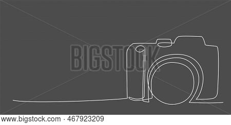 Decoration Continuous Line Hand Drawing Photo Camera For Wedding Photo Book, Invitations. Vector Sto
