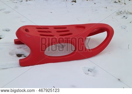 The Red Bob Sleigh On White Snow