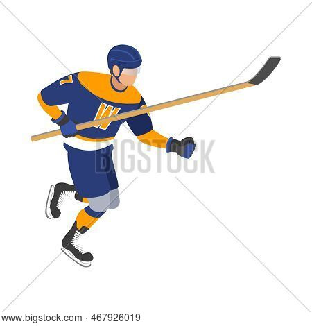 Ice Hockey Isometric Composition With Isolated Human Character In Uniform On Blank Background Vector