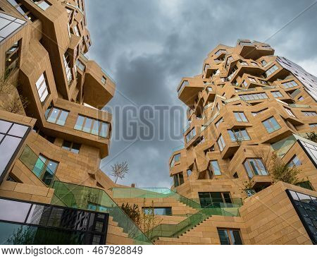 Amsterdam, Netherlands - April 27, 2022: Modern Futuristic Architecture Called The Valley In The Zui