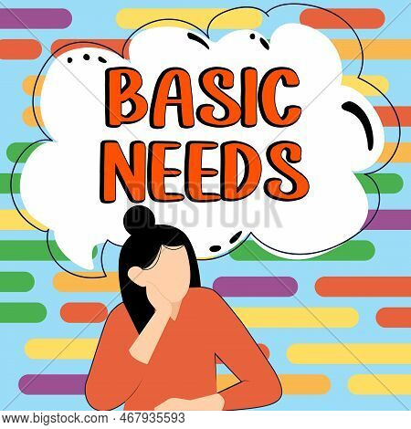 Conceptual Caption Basic Needs. Business Showcase Something That You Must Have In Order To Sustain O