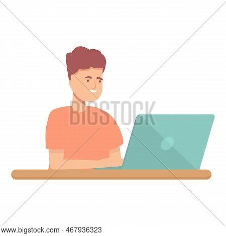 Smilling Boy Programming Icon Cartoon Vector. Computer Technology. Education Class