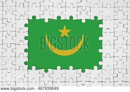 Mauritania Flag In Frame Of White Puzzle Pieces With Missing Central Parts