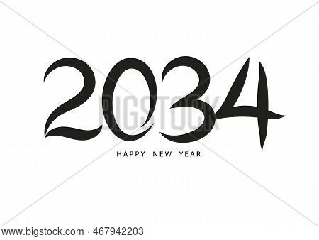 2034 Happy New Year Black Color Vector, 2034 Number Design, 2034 Year Vector Illustration,  Black Le