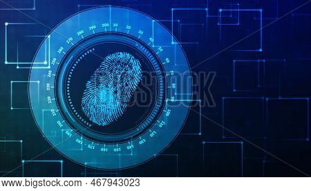 Abstract Security System Concept With Fingerprint On Technology Background, Fingerprint Scanning Ide