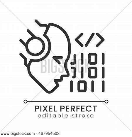 Ai Codes Pixel Perfect Linear Icon. Programmers Help. Machine Learning Algorithm. Software Technique