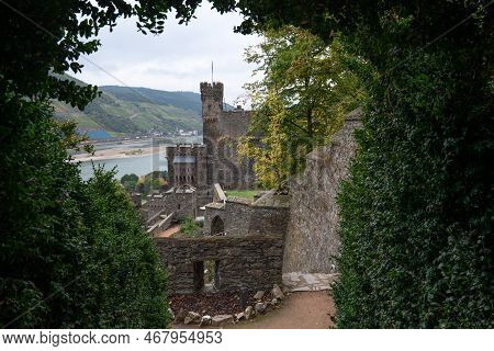 Trechtingshausen, Germany - October 6, 2021: Reichenstein Castle Close To The Rhine River On October