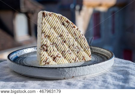 White Sheep Cheese With Aromatic Black Cumin Seeds Served Outdoor