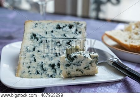 Piece Of Bleu De Laqueuille Semi-hard Aop French Blue Cheese Made From Raw Cow Milk