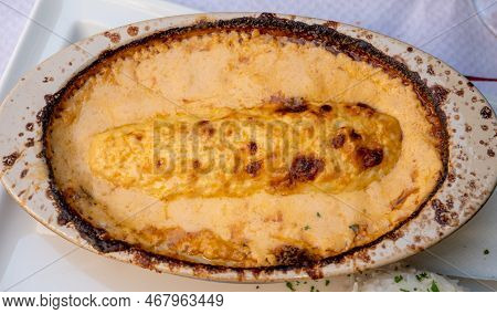 Quenelle, Speciality Of Lyon, Oval-shaped Dumplings Filled With Pike White Fish Served In Creamy Sau