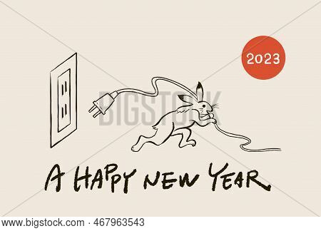 A New Years Card With A Picture Of A Choju-gig-style Rabbit Happily Unplugging.