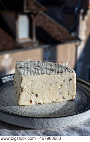 White Sheep Cheese With Aromatic Black Cumin Seeds Served Outdoor
