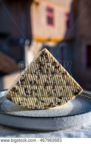 White Sheep Cheese With Aromatic Black Cumin Seeds Served Outdoor