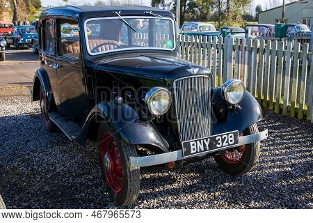 Shepton Mallet, Uk, February 08, 2020: A 1936 Austin 10 Sherbourne, Reg No: Bny 328 At The Great Wes